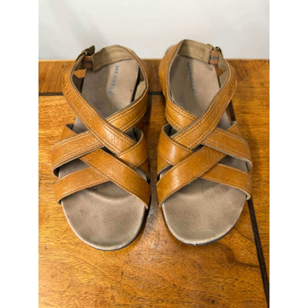 Merrell Women's 11 Tan Leather Strappy Walking Sandals Hiking J46248 Brown